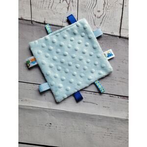 Baby blue train mini travel size tag lovey blanket mink dot fabric handmade new
